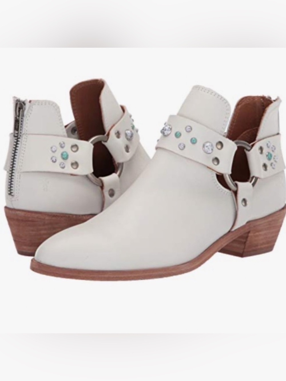 Frye Ray Stone harness zip leather boots bootie size 7 white